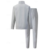 economico Tute da ginnastica-Per uomo Tuta da Ginnastica Pantaloni da Tuta Pista superiore Tasca con cerniera Tinta unita Completo Abbigliamento Autunno Nero Bianco Palestra Athleisure Corsa Antivento Manica Lunga Sport