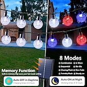preiswerte Solar Lichterketten-1 Stück 12 m - 100 LED-Perlen, solarbetriebene patriotische Lichterketten für den Außenbereich, wasserdicht, 4. Juli, Unabhängigkeitstag, rot-weiß-blaue Blasenkugel-Lichterkette, Hof, Gartenzaun, Balkon, Party, patriotische Atmosphäre