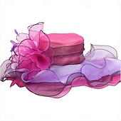billige Partyhatter-Hatter organza Solhatt Formell Bryllup Aftenselskap Te Fest Hesteløp Elegant Årgang Med Blomster Hodeplagg Hodeplagg