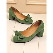 cheap 1950s-Women&#039;s Heels Retro Party Work Daily Bowknot Chunky Heel Square Toe Elegant Vintage Faux Suede Loafer Black Pink Blue