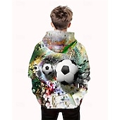 billiga Pojkens 3D Sporter &amp; Spel-Pojkar 3D Fotboll Huvtröja Långärmad Vår Höst Mode Streetwear Barn 4-12 år Huva Utomhus Ledigt Dagligen Normal