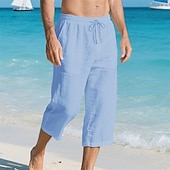 baratos Feriado-Homens Calças Capri Shorts de linho Shorts de verão Shorts de praia Bolsos Cintura elástica Com Cordão Tecido Conforto Respirável Comprimento da panturrilha Férias Feriado Praia Havaiana Boho Preto