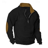 cheap Basic Sweatshirts-Men's Sweatshirt Quarter Zip Sweatshirt Black Wine Camel Light Grey Dark Gray Half Zip Color Block Sports &amp; Outdoor Daily Holiday Polyester Streetwear Basic Casual Spring Autumn / Fall Clothing