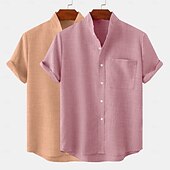 economico Classico-Per uomo Camicia di lino Camicia con colletto alla coreana Camicia Estiva Abbigliamento da spiaggia Camicia casual Semplice Vacanza Casuale Bianco + giallo Rosa + giallo Bianco + Verde Grigio + rosa