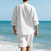 abordables Ensembles t-shirts-Homme Ensembles T-shirt Tenues 2 pièces Ensemble Short manche longue Revers Été Uni Mode Occasionnel 2 pièces Vacances Tenue quotidienne Sortir Noir Blanche Kaki T-shirt haut de gamme pour homme