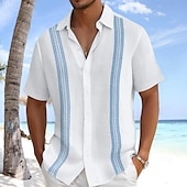 economico Vacanza-Per uomo Camicia di lino Camicia Guayabera Abbigliamento da spiaggia Camicia con Bottoni Testurizzato Vacanza Casuale Bianco Blu Verde Grigio Manica Corta Collo ripiegato Estate Primavera