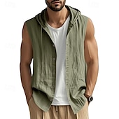 preiswerte Fitness Tank-Tops-Herren Tank Top Weste Unterhemd Ärmelloses Shirt Ärmellos Mit Kapuze Sommer Einfach Mode Designer Basic Knöpfe Urlaub Straße Ausgehen Schwarz Weiß Gelb Top T-Shirt für Herren
