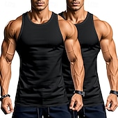 cheap Tank Tops-Men&#039;s Tank Top Vest Top Undershirt Sleeveless Shirt Sleeveless Crew Neck Summer Plain Fashion Designer Basic 2 Piece Vacation Street Going out Black White Black+White Top Tee for Men