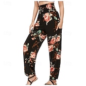 abordables jambe large et taille haute-Femmes Pantalons Droit Mode Streetwear Longueur complète Taille haute Imprimé Fleur Taille Élastique Respirant Confortable Micro-Élastique Rue Tenue quotidienne Sortir Rose Orange Été Printemps Coupe