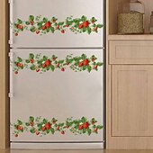 Χαμηλού Κόστους Αυτοκόλλητα Τοίχου-αυτοκόλλητο τοίχου με φρέσκια φράουλα και λουλουδάτο αμπέλι, αυτοκόλλητο διακοσμητικό τοίχου για διακόσμηση φόντου σαλονιού, κουζίνας και υπνοδωματίου