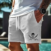 baratos shorts de suor 3d masculino-Homens Caveiras Pirata Calções Waffle Shorts de moletom Shorts casuais Cintura Média Moda Casual Férias Corrida Dar certo Cintura elástica com cordão Shorts com bolsos Designer Roupa
