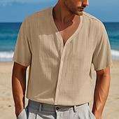 economico camicie casual da uomo-Per uomo Camicia Camicia Estiva Camicia casual Camicia da Spiaggia Camicia con Bottoni Nero Bianco Blu marino Kaki Grigio chiaro Manica Corta Semplice Scollo a V Vacanza Camicia hawaiana Abbigliamento