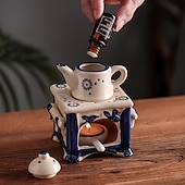 お買い得  30ドルまで下がりました-青  &amp;白いセラミックティーポット、キャンドルホルダー、アロマオイルヒーター、花柄、休日、バレンタインデー、お茶好きの方のためのエレガントな室内装飾