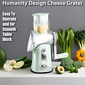 abordables Ustensiles et gadgets de cuisine-Hachoir à aliments et râpe à fromage 5 en 1, trancheuse à légumes rotative manuelle avec 5 lames en acier inoxydable, sans BPA, facile à nettoyer, cadeau de cuisine pour fromage, carottes, pommes de