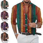 economico camicie casual da uomo-Per uomo Camicia Camicia Estiva Camicia casual Camicia da Spiaggia Camicia con Bottoni Verde chiaro Rosa Rosso Viola Verde Manica Lunga A righe Bavero Vacanza Camicia hawaiana Abbigliamento Poliestere