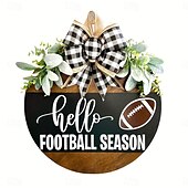 economico Ghirlande e ghirlande-Cartello per porta con scritta &quot;Ciao stagione calcistica&quot;, cartello rustico in legno con fiocco per il benvenuto a una partita di football, ghirlanda per porta d&#039;ingresso in stile fattoria per