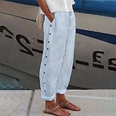 abordables Pantalon droit-Femmes Pantalon sarouel Vacances ancien Style Ethnique Longueur complète Taille Moyenne Rayé Micro-Élastique Formel Vacances Rue Bleu Été Printemps Automne Coupe Ample