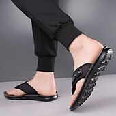 billige Ferietøfler-herre flip-flops i kunstskinn og netting, pustende slip-on-design med polstret såle, ideell for sommerstrand ved bassengkanten og avslappede helger