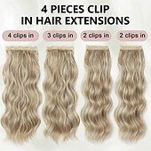 economico Clip nelle estensioni-Extension per capelli, 4 pezzi, extension con clip, 20 pollici, biondo spiaggia, lunghe, ondulate, naturali, morbide, sintetiche, per donna