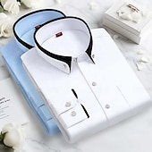 economico Camicie eleganti da uomo-Per uomo Camicia elegante Camicia button-down Camicia non stiro Colore Solido / Tinta Unita Matrimonio Affari Rosa+Viola Blu navy + nero Blu + blu navy Bianco + nero Manica Lunga Collo ripiegato