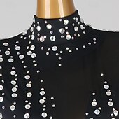 preiswerte Kleidung für lateinamerikanische Tänze-Latin Dance Kleid Strass Damen Performance Salsa Wettkampfkleidung Langarm Rumba Chacha Party Bühnentanzbekleidung