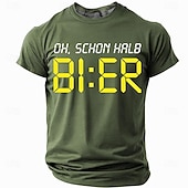 お買い得  メンズおもしろTシャツ-男性用ユーモラスグラフィックTシャツ - &#039;Oh Schon Halb BI:ER&#039; デジタル時計ビールの言葉遊びTシャツ、ビール愛好家向け
