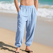 economico Vacanza-Per uomo Joggers Pantaloni di Lino Pantaloni Pantaloni Estivi Pantaloni da Spiaggia Tasca Coulisse Elastico in vita Semplice Comodità Traspirante Vacanza Quotidiano Ferie Hawaiano Boho Nero Bianco