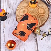 cheap Halloween Wreaths &amp; Floral Decorations-Halloween Burlap Ribbon Rolls with Spider Print, Edge Ribbons for DIY Crafts, Halloween Wreaths, Gift Wrapping and Party Decorations