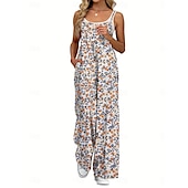 olcso nyaralás jumpsuit-Női Szabályos Jumpsuitek Aktív Virágos Ujjatlan Széles lábszár Kerek Zseb Magas derék Vakáció Napi Normál Sárga Arcpír rózsaszín Katonai zöld Nyár