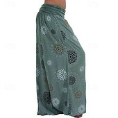 billiga breda ben och hög midja-Dam Byxor Harem byxor Palazzo byxor Mode Boho Fullängd Medium Midja Mönster Elastisk midja Bekväm Microelastisk Gata Dagliga kläder Utekväll Svart Gul Armégrön Marinblå Sommar Vår Normal