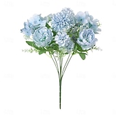 baratos Plantas e Flores Artificiais-1 maço de flores artificiais de seda, buquê pequeno com várias cabeças bifurcadas, arranjo de flores secas artificiais para decoração de vaso de mesa em casa
