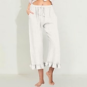 billiga Raka byxor-Dam EU / US-storlek caprishorts Mode Ledigt Kapris Naturlig Solid färg Plisserad Ficka Trendig Mateial som andas Bekväm Sport Microelastisk Ledigt Dagliga kläder Vin Svart Vit Grön Vår, Höst, Vinter
