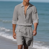 abordables Ensembles t-shirts-Homme Ensembles T-shirt Tenues 2 pièces Ensemble Short manche longue Revers Été Uni Mode Occasionnel 2 pièces Vacances Tenue quotidienne Sortir Noir Blanche Kaki T-shirt haut de gamme pour homme