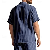 economico Casual da lavoro-Per uomo Camicia Camicia di lino Camicia casual Camicia con Bottoni Camicia di cotone A righe Vacanza Streetwear Nero Bianco Blu marino Cachi Manica Corta Collo ripiegato Estate Abbigliamento