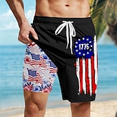 cheap Flag Print-Independence Day Men&#039;s US Flag Patriotic 1776 Lined Shorts 2 in 1 Board Shorts Swim Trunks Mid Waist Holiday Side Pockets With Compression Liner Elastic Drawstring Waist Designer Clothing Apparel