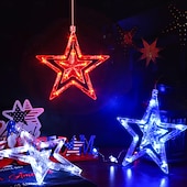 economico Luci decorative-3 Pezzi Luci Appese Patriottiche per il 4 Luglio Giorno dell'Indipendenza 250° Anniversario Giorno della Memoria Luci Decorative con Ventosa Stella a 5 Punte Decorativa Box Batteria AAA
