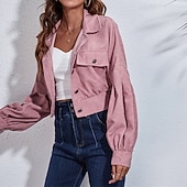 preiswerte Freizeitjacken-Damen Freizeitjacke Warm Bequem Tasche Kord Mode Outdoor Einfach Ausgehen Wochenende Kurz Umlegekragen Normale Passform Langarm Oberbekleidung Schwarz Purpur Braun Herbst Winter