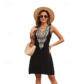 abordables Robes Bohémiennes-Femmes Mini Robe Robe Décontractée Mode Moderne Robe élégante Mancheron Mariage Quotidien Date Coupe régulière Fleuri Broderie Sans manches Col en V Noir Été