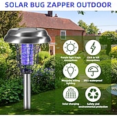 halpa Bug zapper-aurinkohyönteisviemäri vedenpitävä ulkokäyttöön tarkoitettu hyttysten tappaja ja valaistusta karkottava lamppu sisä- ja ulkokäyttöön puutarhaterassille violetti ja valkoinen valo (ruostumaton teräs -