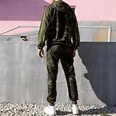 preiswerte Trainingsanzüge-Herren Reißverschluss Kapuzensweatshirt Trainingsanzug Athleisure Herbst Langarm Winddicht Fitnessstudio Training Sport Sportbekleidung Sportkleidung Tarnung Armeegrün Khaki Grau