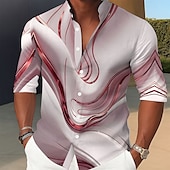 halpa Geometric Pattern-Miesten Marmori Abstrakti nestemäinen taide Paita Button Up paita Stand kauluspaita Pitkähihainen Vapaa-aika ulko- Loma Päivittäin Kevät Syksy Pystykaulus Nauhakaulus 3D-tulostus Pellava kuin paita