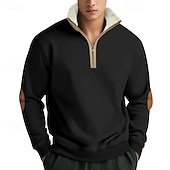 ieftine hanorace din lână-Bărbați Pulover cu glugă cu glugă Hanorac cu fermoar Negru Bleumarin Kaki Gri Deschis Gri Închis Guler în picioare Simplu Buzunar frontal Quarter Zip Sporturi &amp; Exterior Casual Zilnic Șic Strad