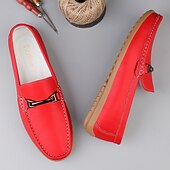 voordelige Casual loafers-Rode imitatieleren loafers voor heren, stijlvol instapmodel met comfortabele, zachte binnenzool, ideaal voor zakelijke, casual weekenden en reizen