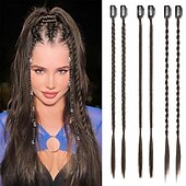 abordables Clip dans les extensions-Lot de 6 extensions de cheveux tressés à clips pour femmes, postiches synthétiques tressés à clips de 14 pouces pour une soirée costumée quotidienne, blond moyen avec des reflets pâles