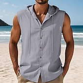 cheap Tank Tops-Men&#039;s Tank Top Vest Top Undershirt Sleeveless Shirt Sleeveless Hooded Summer Plain Fashion Designer Basic Buttons Vacation Street Going out Black White Yellow Top Tee for Men