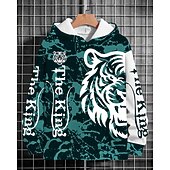 billiga Pojkens 3D-djur-Pojkar 3D Tiger Huvtröja Långärmad Vår Höst Mode Streetwear Barn 4-12 år Huva Utomhus Ledigt Dagligen Normal