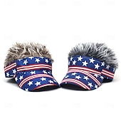 billige Baseballcaps for menn-Herre Visirhatt med piggparykker Falsk hårvisir Parykk menn solhatt Baseballcaps Parykkhatt kaffe Grå Polyester / bomullsblanding Trykt mønster Mote Fritid Daglig Uavhengighetsdagen Amerikansk flagg