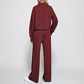 رخيصةأون بدلات رياضية-نسائي بدلة رياضية بنطلونات بنطلون واسع الساق دانتيل جيب لون سادة أطقم ملابس رياضية الخريف أسود أبيض الصالة الرياضية رياضات ركض ضد الهواء كم طويل رياضة ألبسة رياضية قابل للبسط عادي