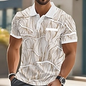 halpa Miesten geometrinen poolo-Miesten Geometrinen Viiva Polo Lyhythihainen Poolopaidat Kauluspaidat Business Casual ulko- Urheilu- ja treenivaatteet Arki-asut Tasku 3D-tulostus Napit Kesä Sininen Purppura Ruskea