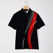 voordelige Heren Geometrisch Polo-Voor heren Meetkundig Lijn Polo Korte mouw Poloshirt Overhemden met kraag Casual School Buiten Alledaagse kleding Huiskleding 3D-afdrukken Zomer Rood blauw Groen